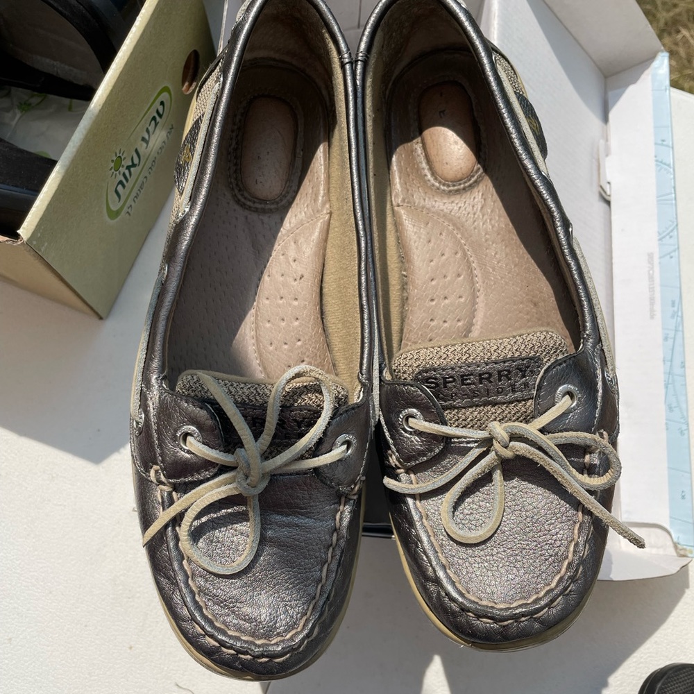Metallic gray Sperry boat shoe
